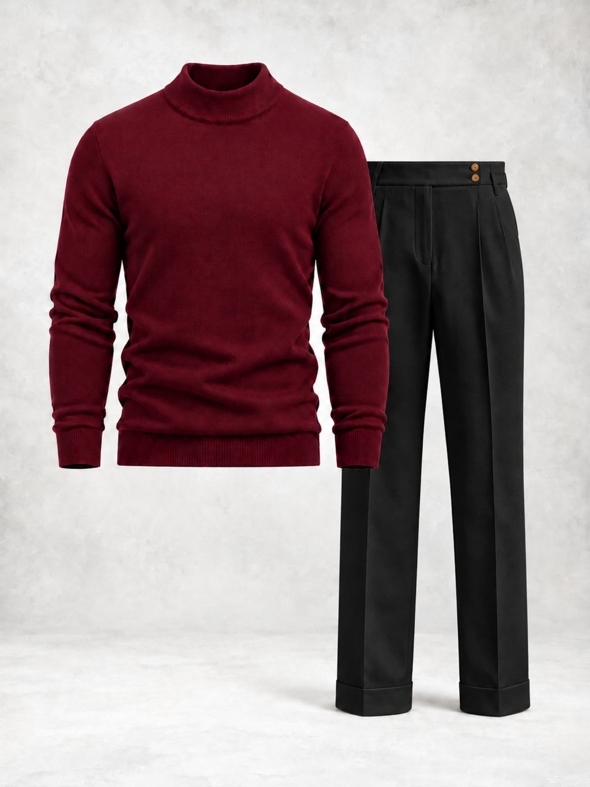 Ensemble homme pull maille col montant et pantalon à pinces