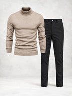 Ensemble homme pull maille col roulé et pantalon slim