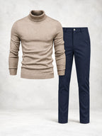 Ensemble homme pull maille col roulé et pantalon slim
