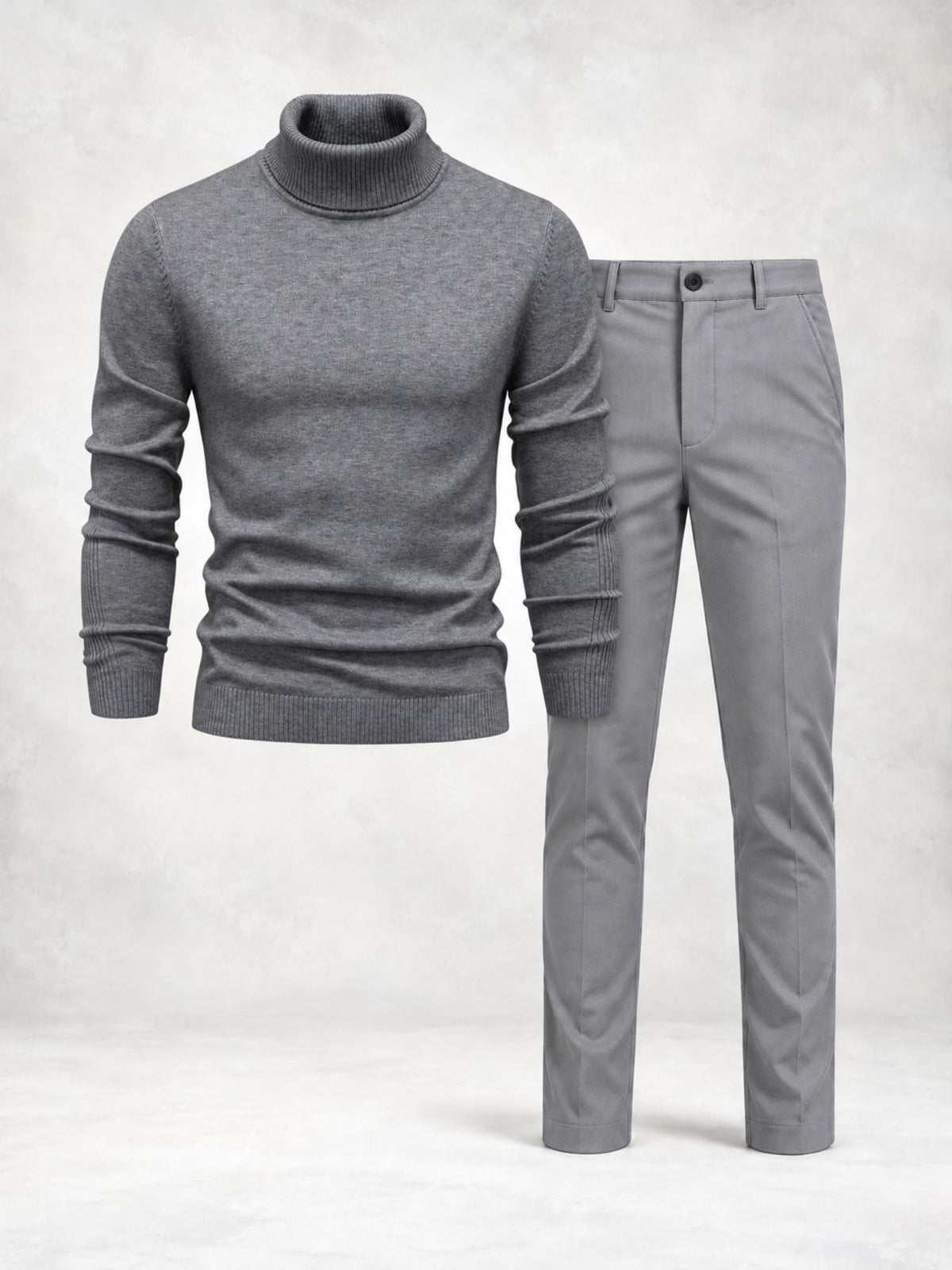 Ensemble homme pull maille col roulé et pantalon slim