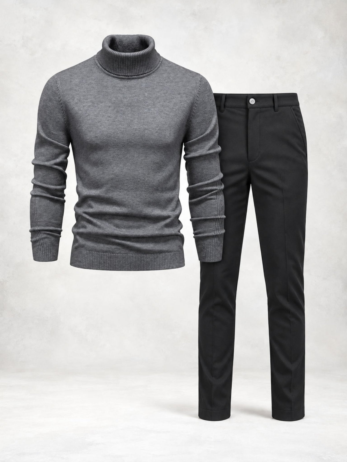 Ensemble homme pull maille col roulé et pantalon slim
