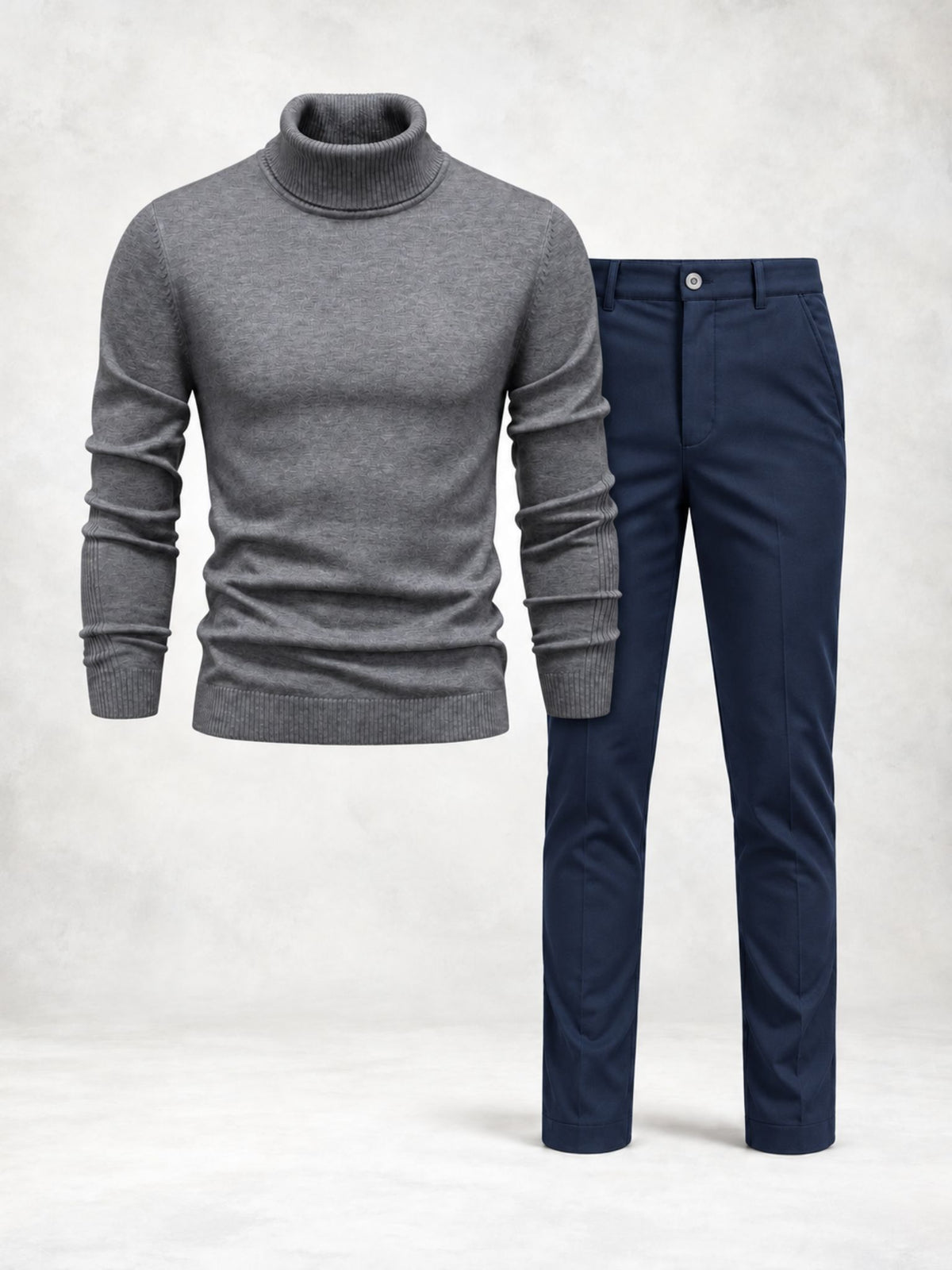 Ensemble homme pull maille col roulé et pantalon slim