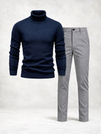 Ensemble homme pull maille col roulé et pantalon slim