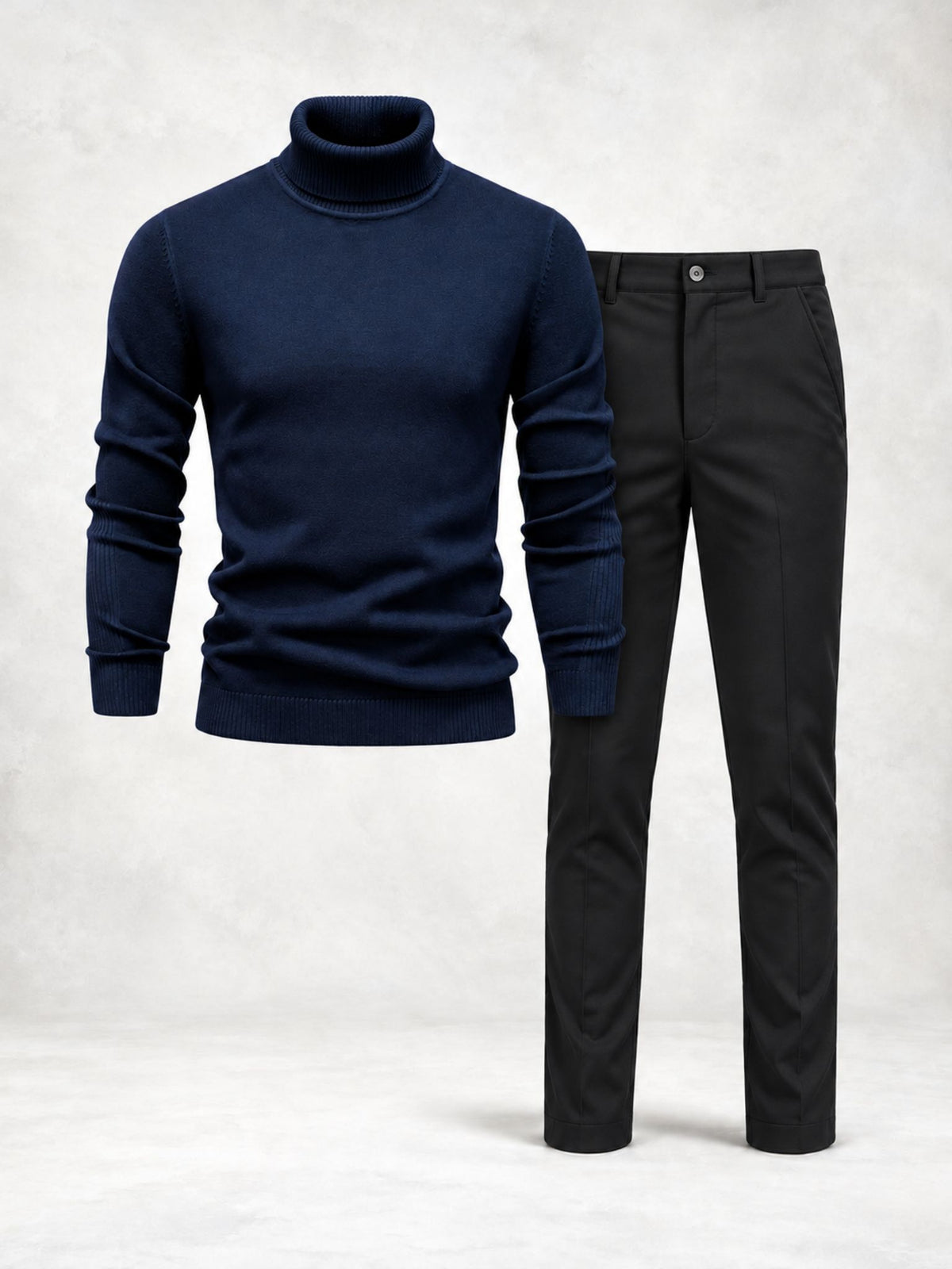 Ensemble homme pull maille col roulé et pantalon slim