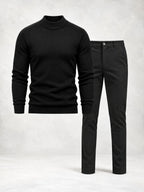 Ensemble homme pull maille col montant pantalon droit