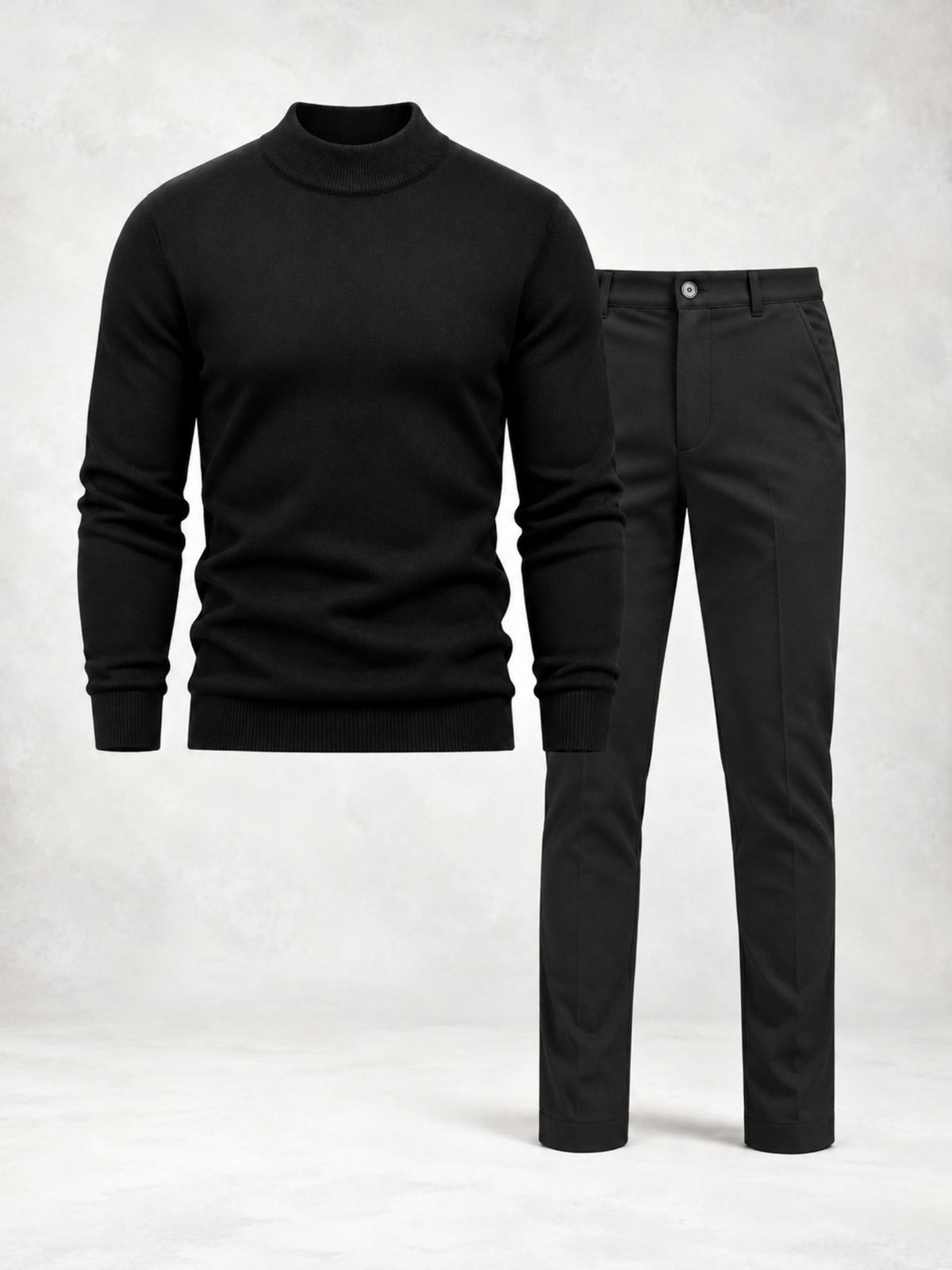 Ensemble homme pull maille col montant pantalon droit