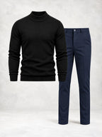 Ensemble homme pull maille col montant pantalon droit