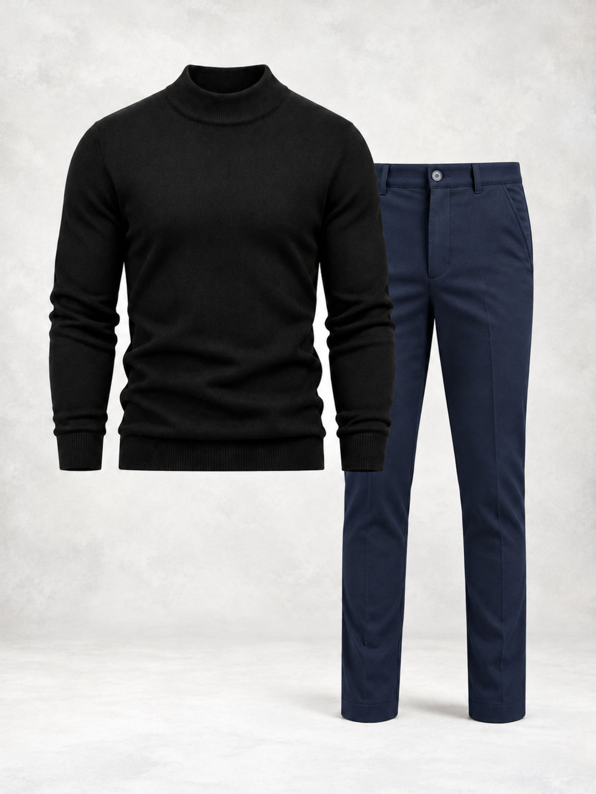 Ensemble homme pull maille col montant pantalon droit