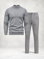 Ensemble homme pull maille col montant pantalon droit