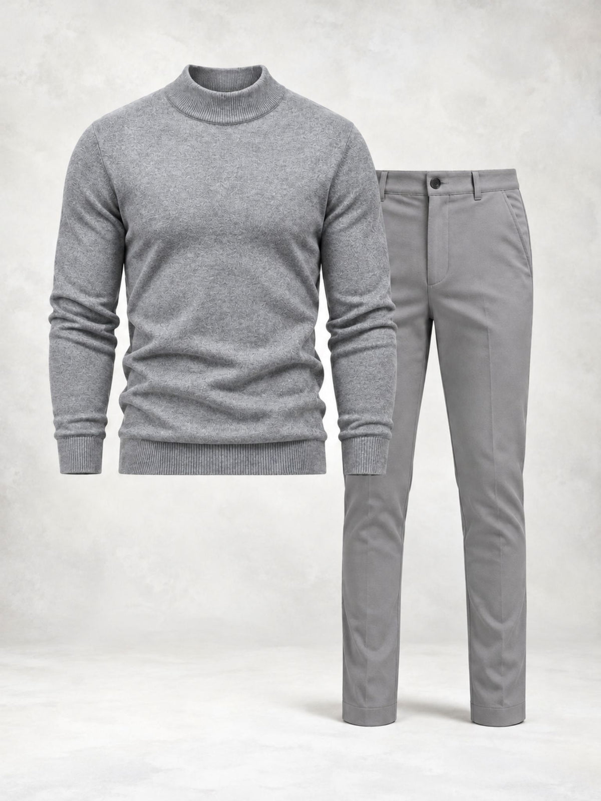 Ensemble homme pull maille col montant pantalon droit