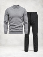 Ensemble homme pull maille col montant pantalon droit