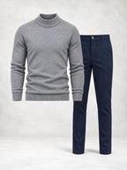 Ensemble homme pull maille col montant pantalon droit