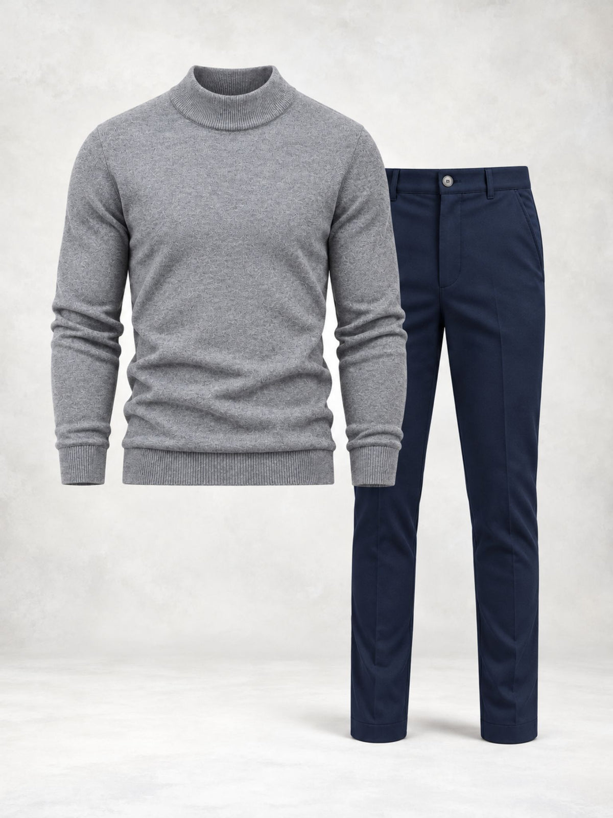 Ensemble homme pull maille col montant pantalon droit