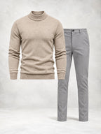Ensemble homme pull maille col montant pantalon droit