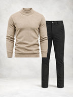 Ensemble homme pull maille col montant pantalon droit