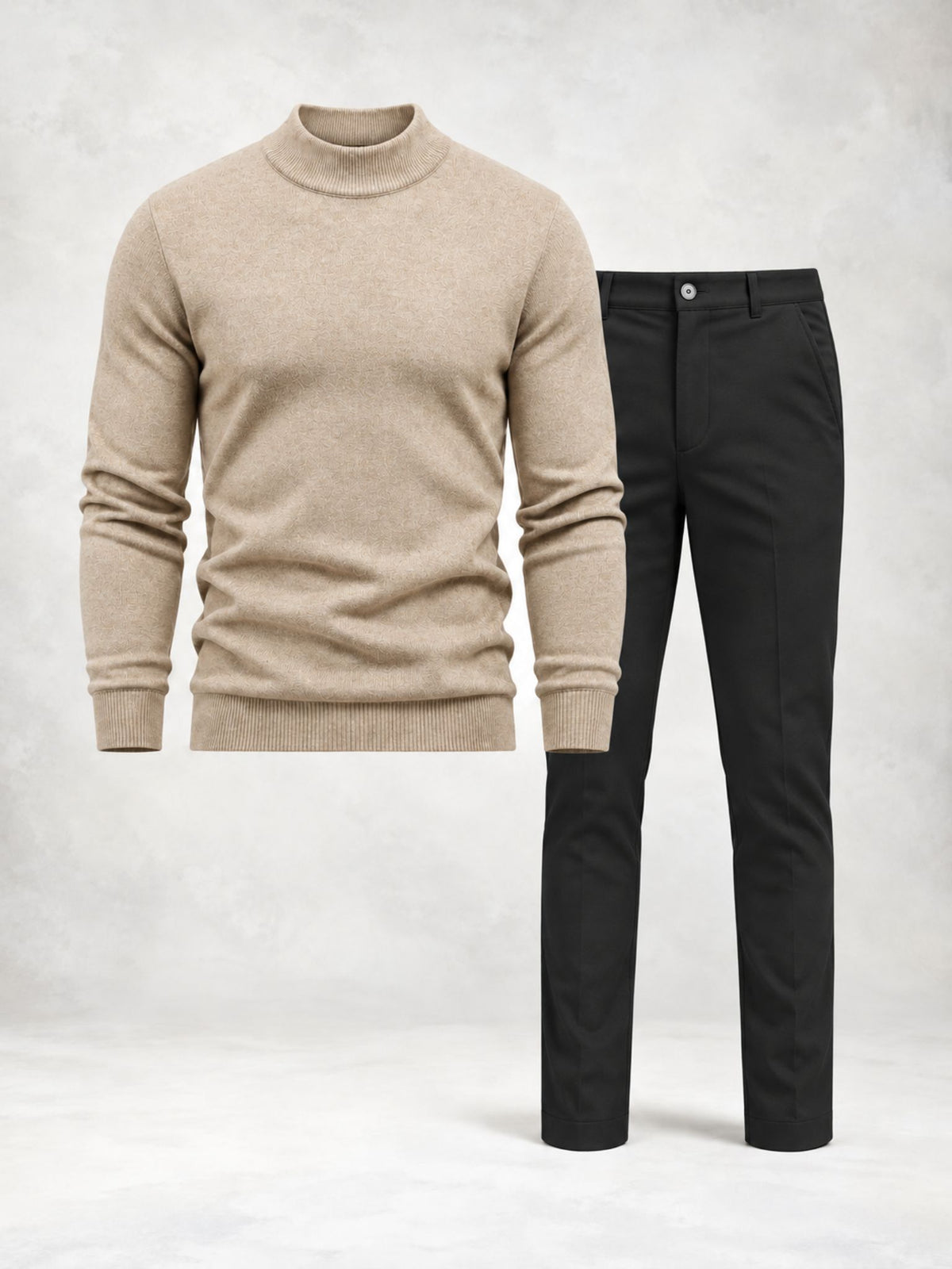 Ensemble homme pull maille col montant pantalon droit