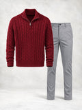 Ensemble homme pull torsadé col montant et pantalon