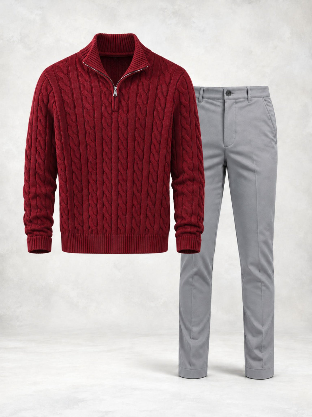 Ensemble homme pull torsadé col montant et pantalon