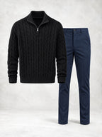 Ensemble homme pull torsadé col montant et pantalon