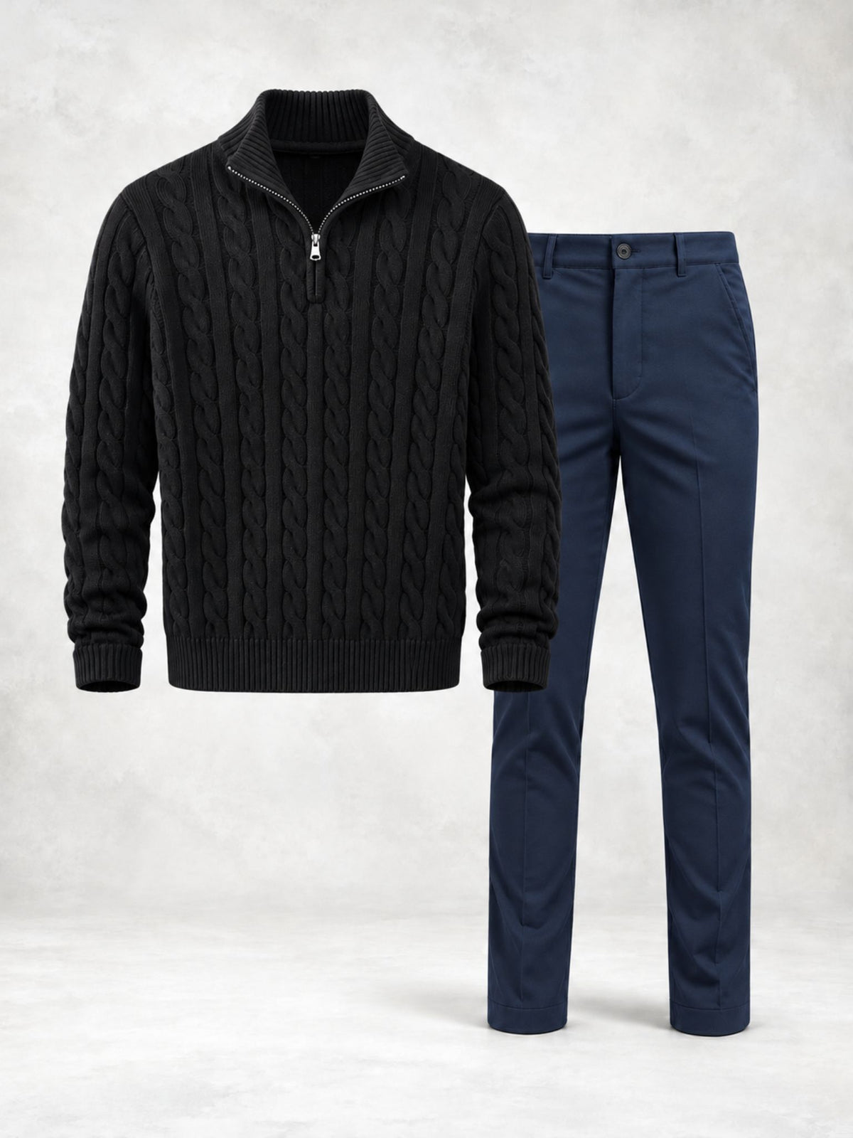 Ensemble homme pull torsadé col montant et pantalon