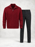 Ensemble homme pull torsadé col montant et pantalon