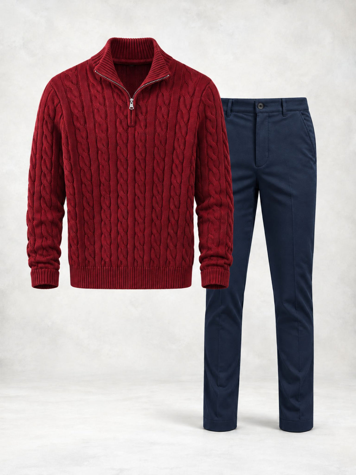 Ensemble homme pull torsadé col montant et pantalon