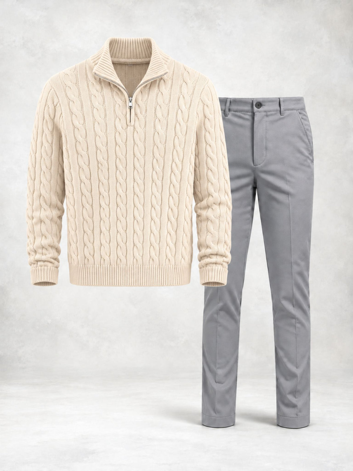 Ensemble homme pull torsadé col montant et pantalon