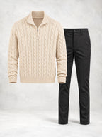 Ensemble homme pull torsadé col montant et pantalon