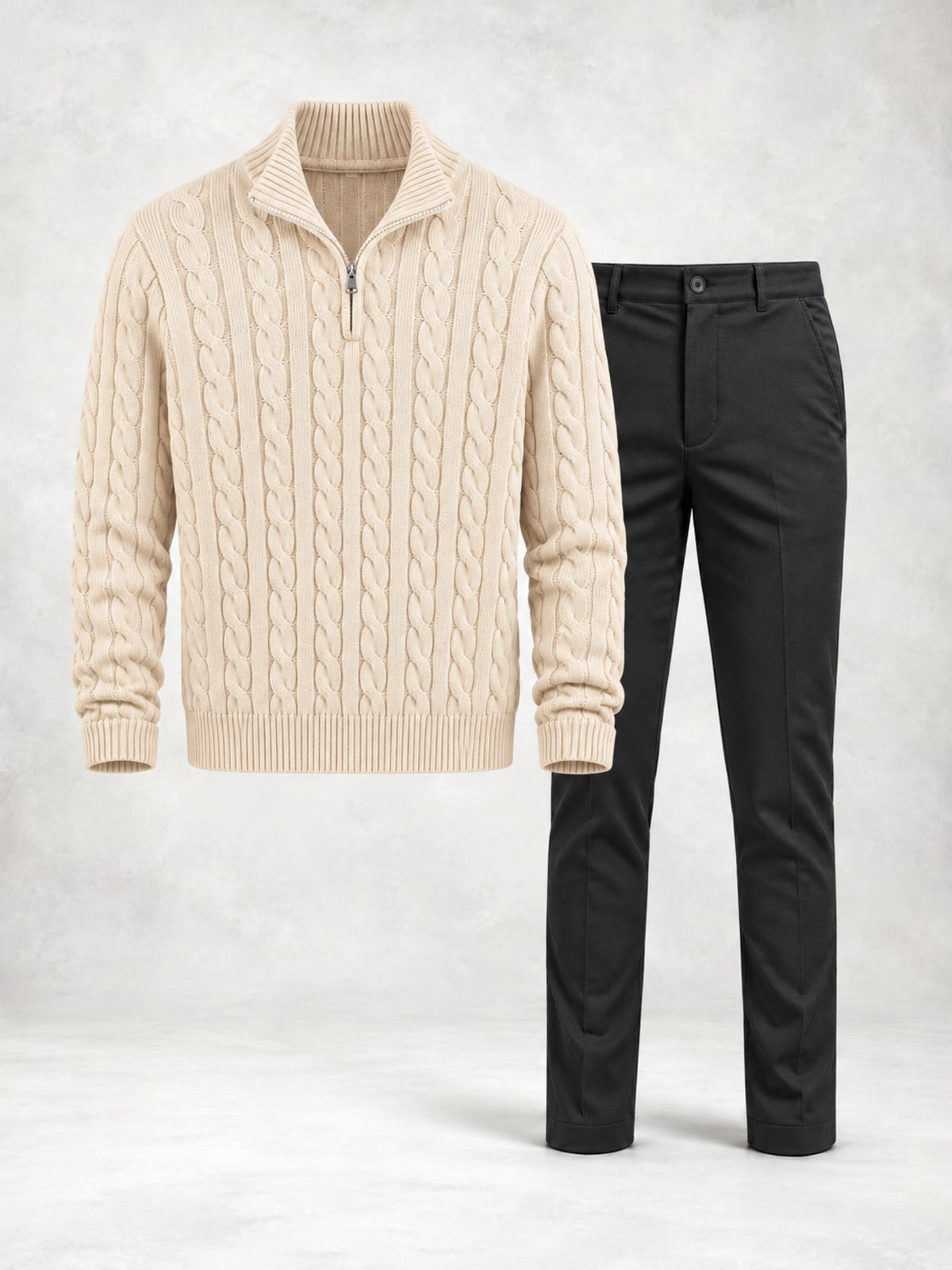 Ensemble homme pull torsadé col montant et pantalon
