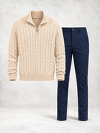 Ensemble homme pull torsadé col montant et pantalon