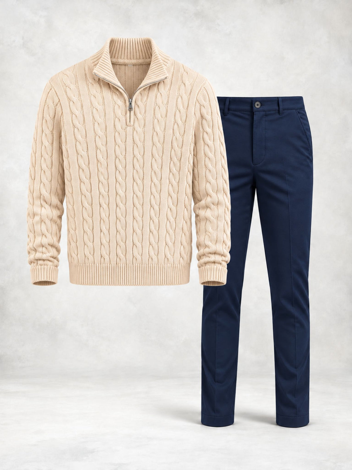 Ensemble homme pull torsadé col montant et pantalon