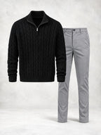 Ensemble homme pull torsadé col montant et pantalon