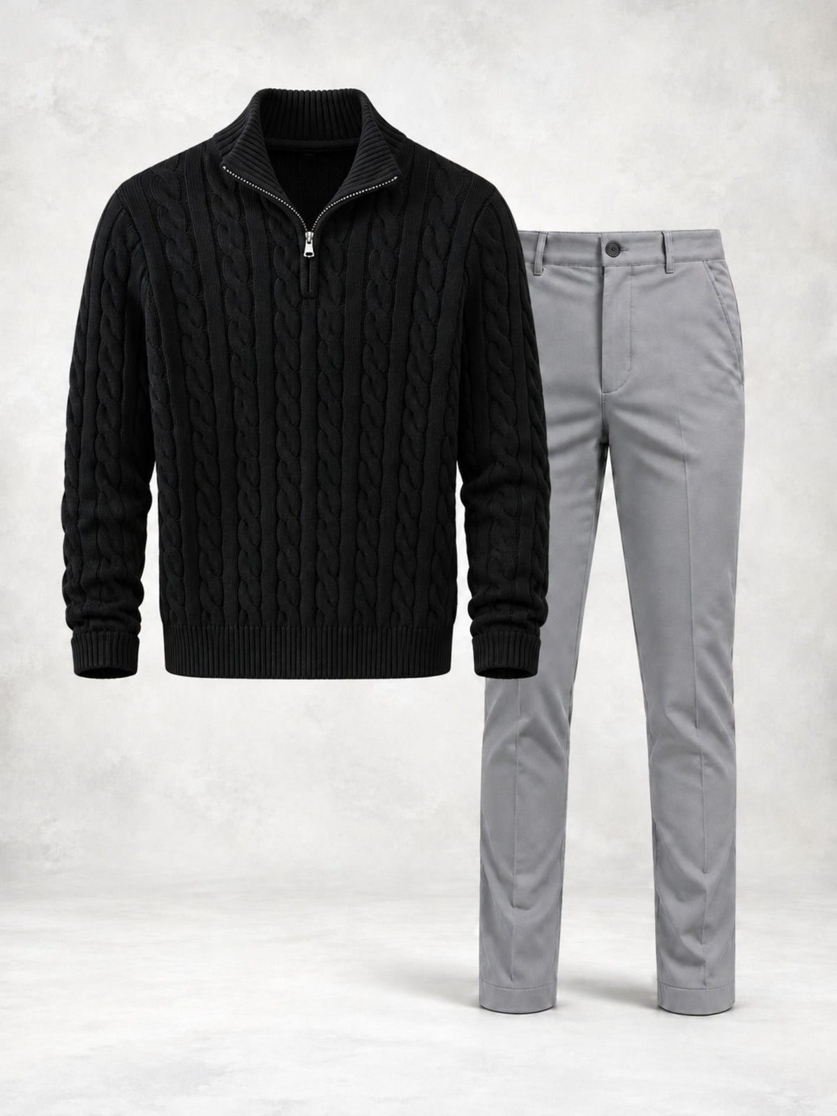Ensemble homme pull torsadé col montant et pantalon