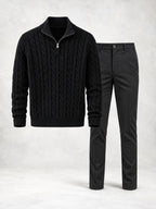 Ensemble homme pull torsadé col montant et pantalon