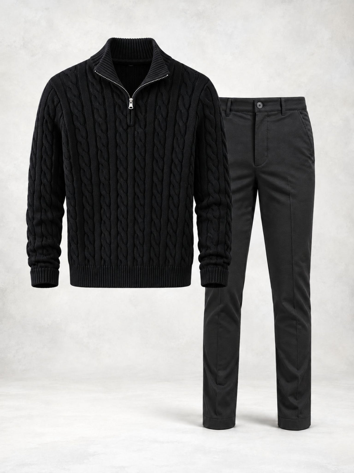 Ensemble homme pull torsadé col montant et pantalon