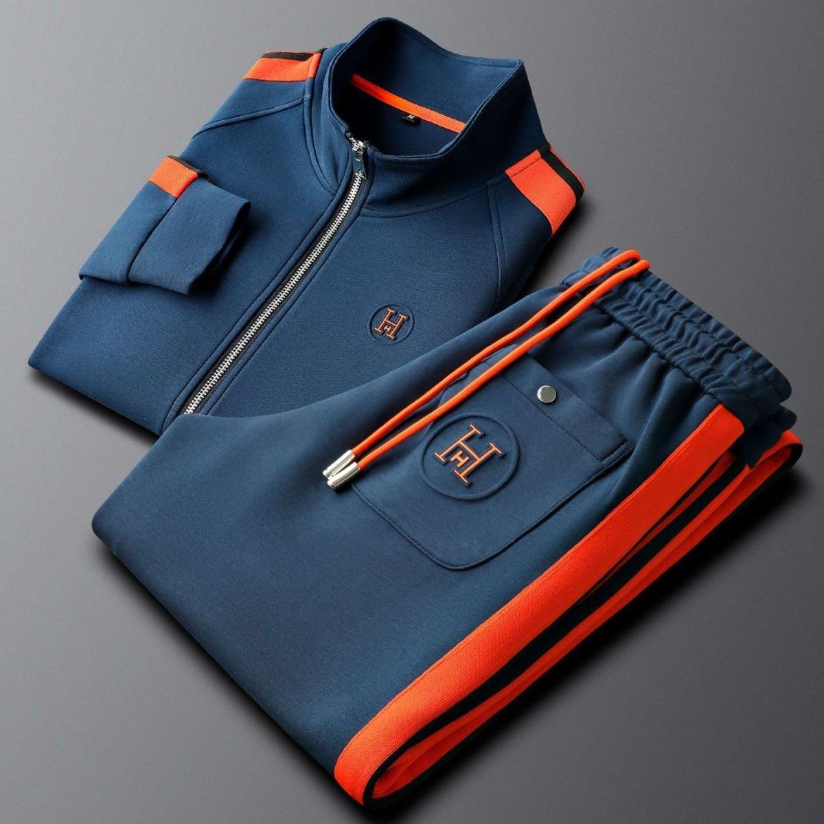 Ensemble homme zippé à bandes contrastantes