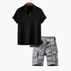 Ensemble polo nid d'abeille et shorts cargo hommes