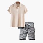 Ensemble polo nid d'abeille et shorts cargo hommes