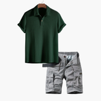 Ensemble polo nid d'abeille et shorts cargo hommes