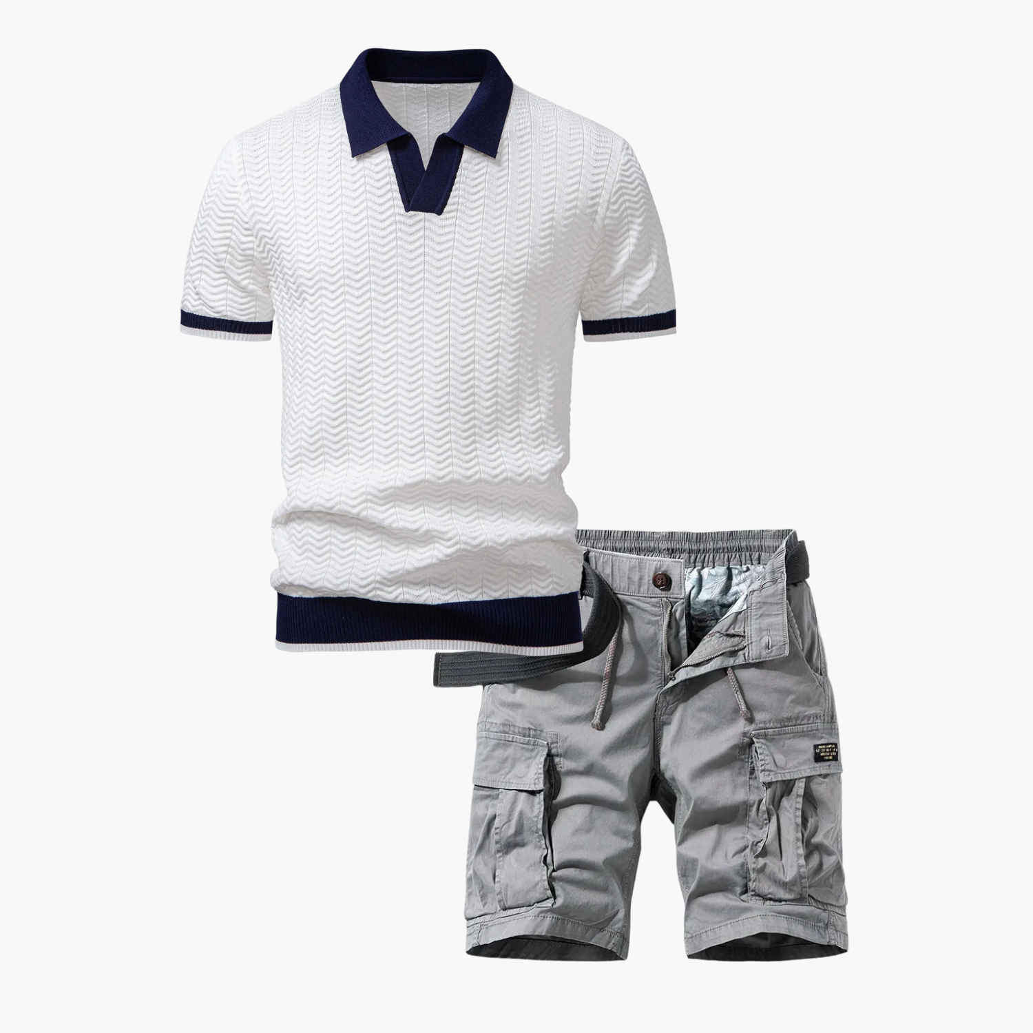 Ensemble polo texturé et short cargo homme