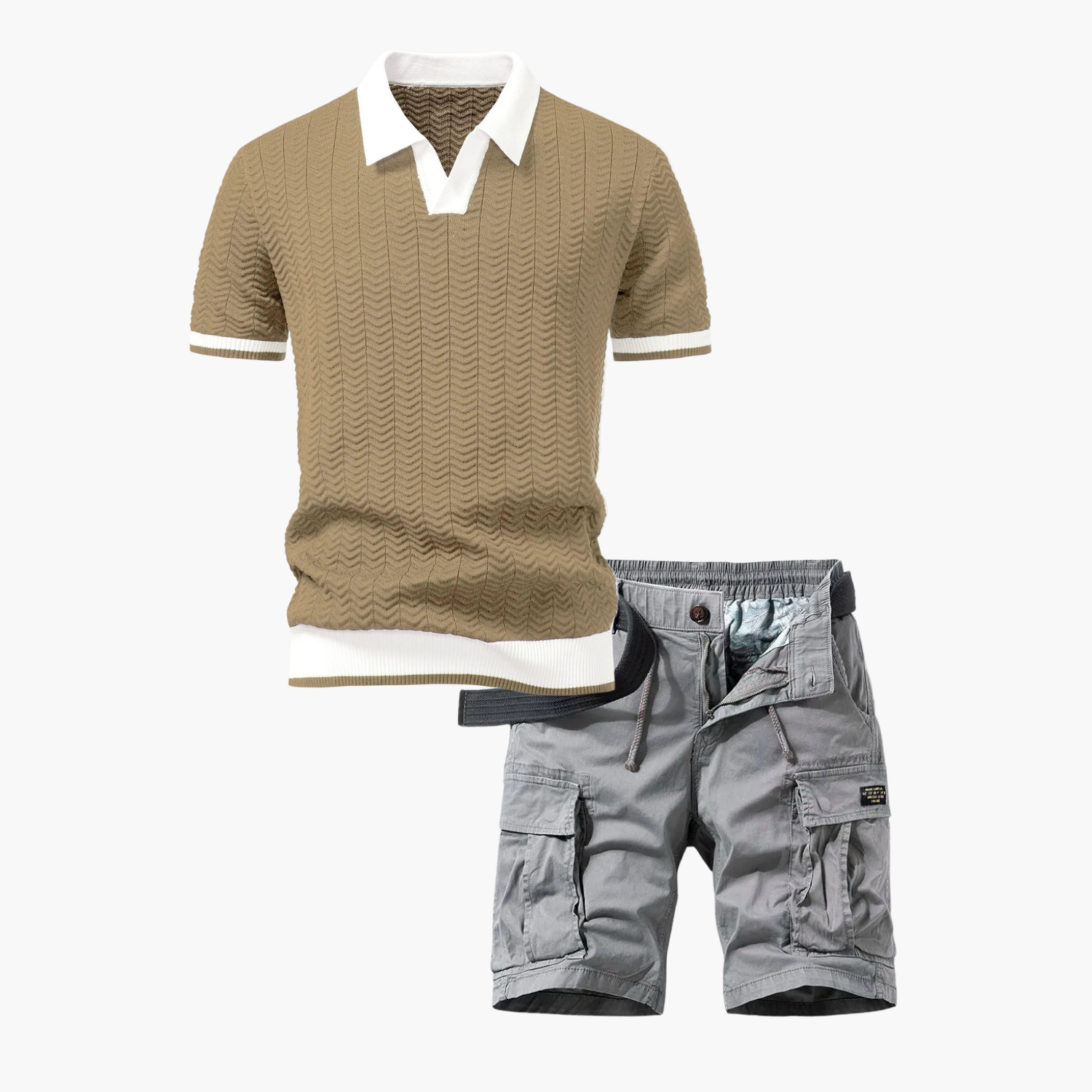 Ensemble polo texturé et short cargo homme
