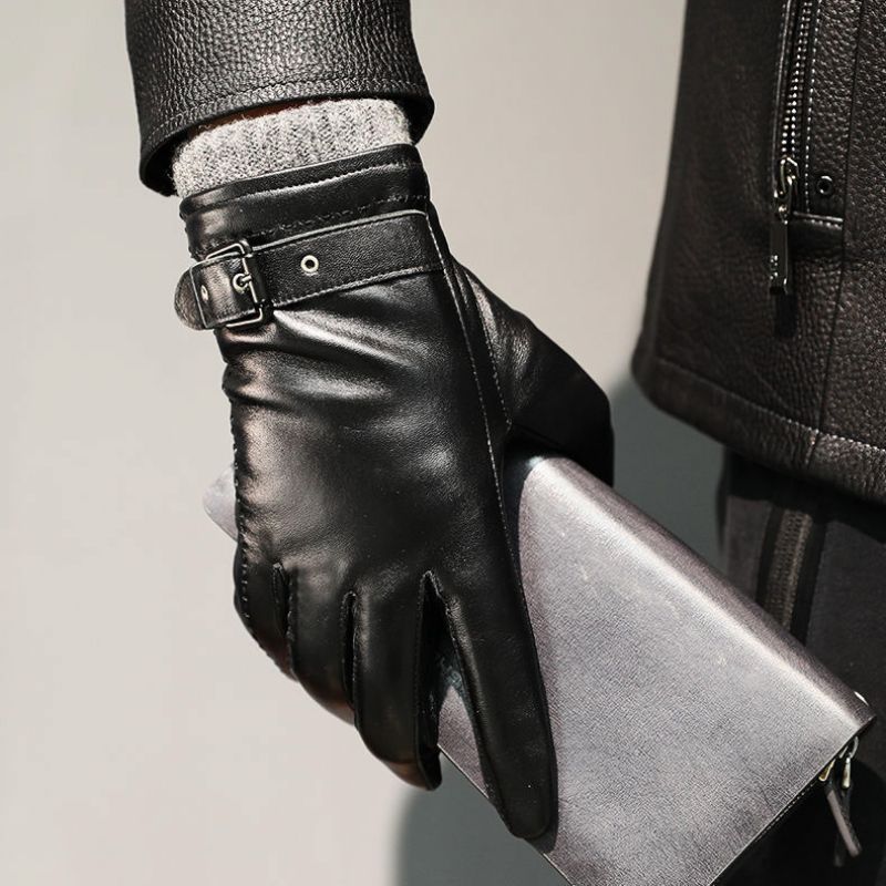 Gants homme cuir-look à bride bouclée
