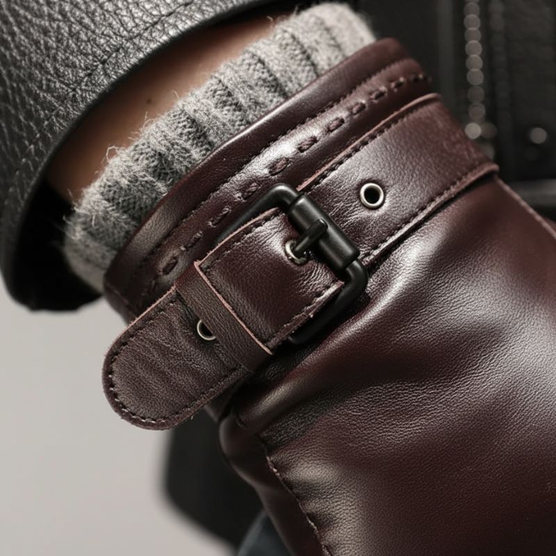 Gants homme cuir-look à bride bouclée