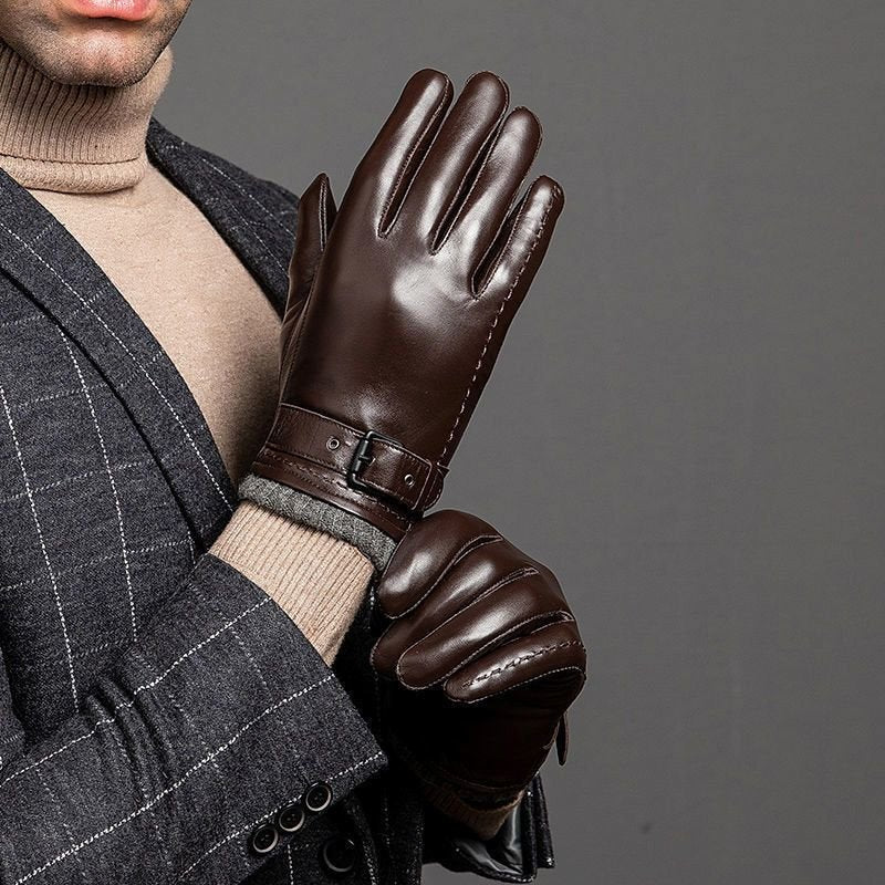 Gants homme cuir-look à bride bouclée