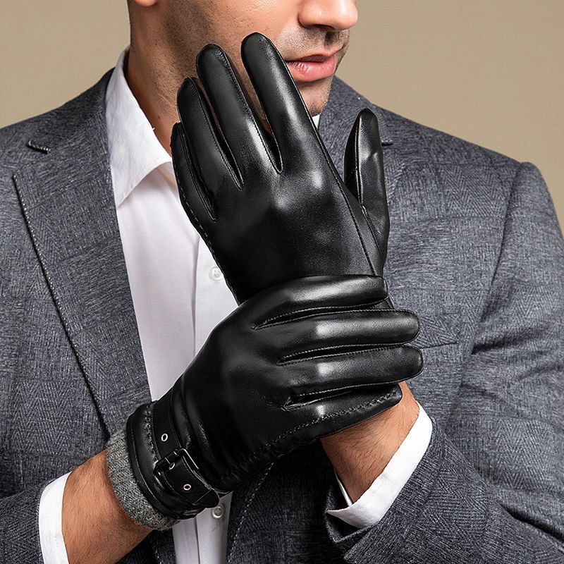 Gants homme cuir-look à bride bouclée