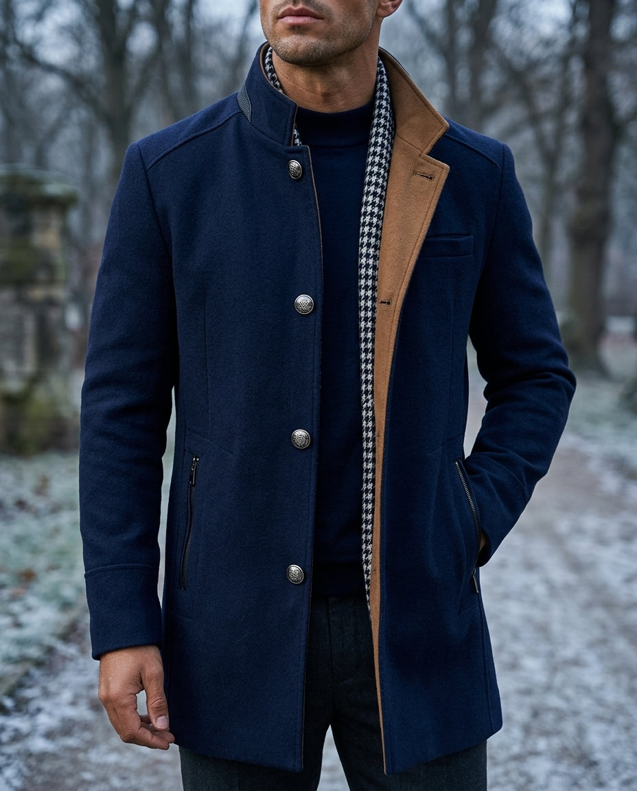 Manteau homme maille doublé col montant hiver