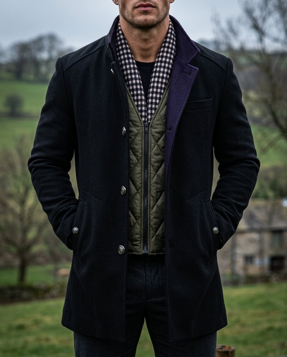 Manteau homme maille doublé col montant hiver