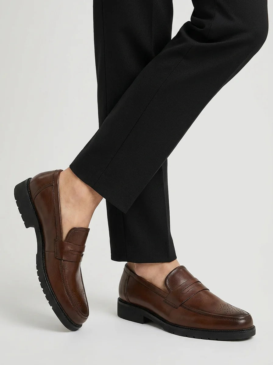 Mocassins penny homme à semelle crantée