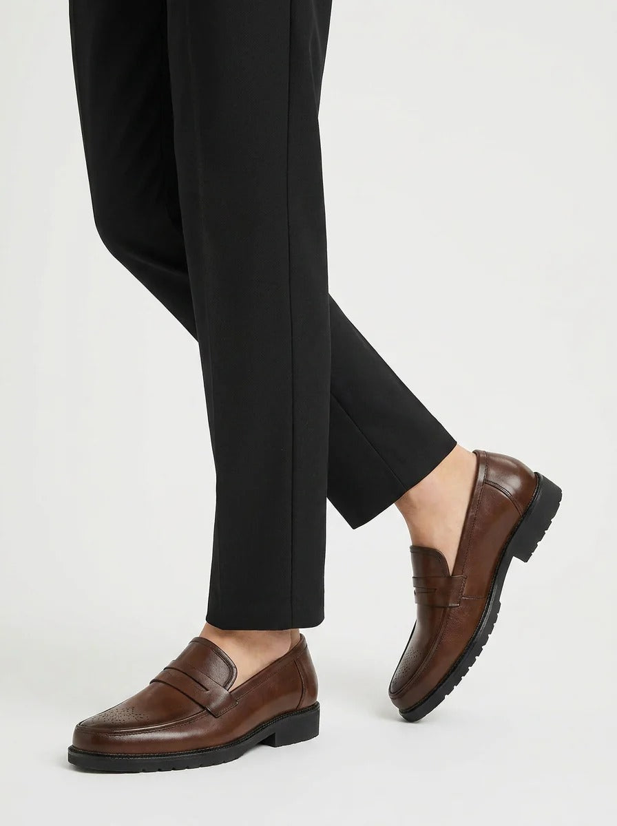 Mocassins penny homme à semelle crantée