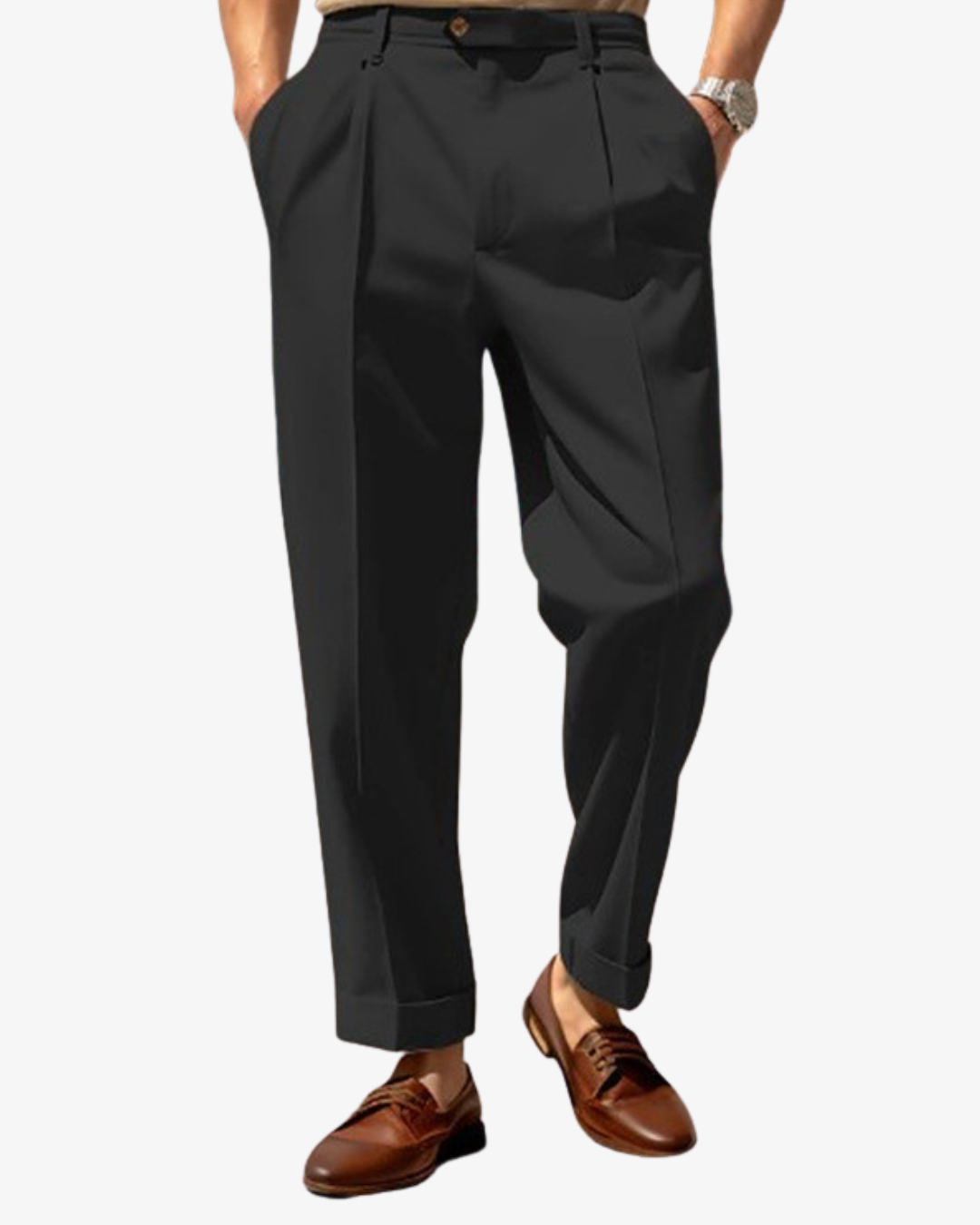 Pantalon homme droit à pinces et revers